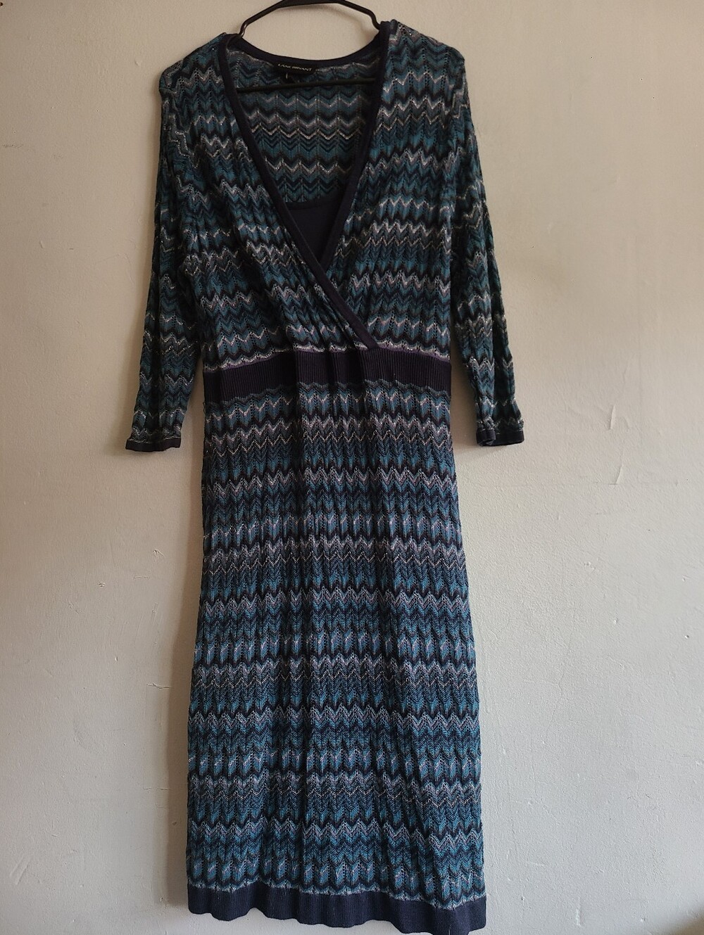 Women's XL Lane Bryant 14/16 blue chevron knit striped long sleeve sweater dress